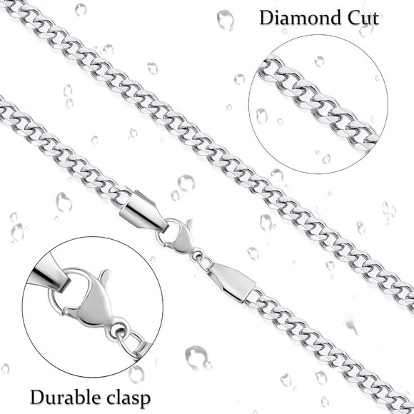 20 inch 5mm Men Silver Tone Gold Cuban Link Stainless Steel Chain - Picture 4 of 9